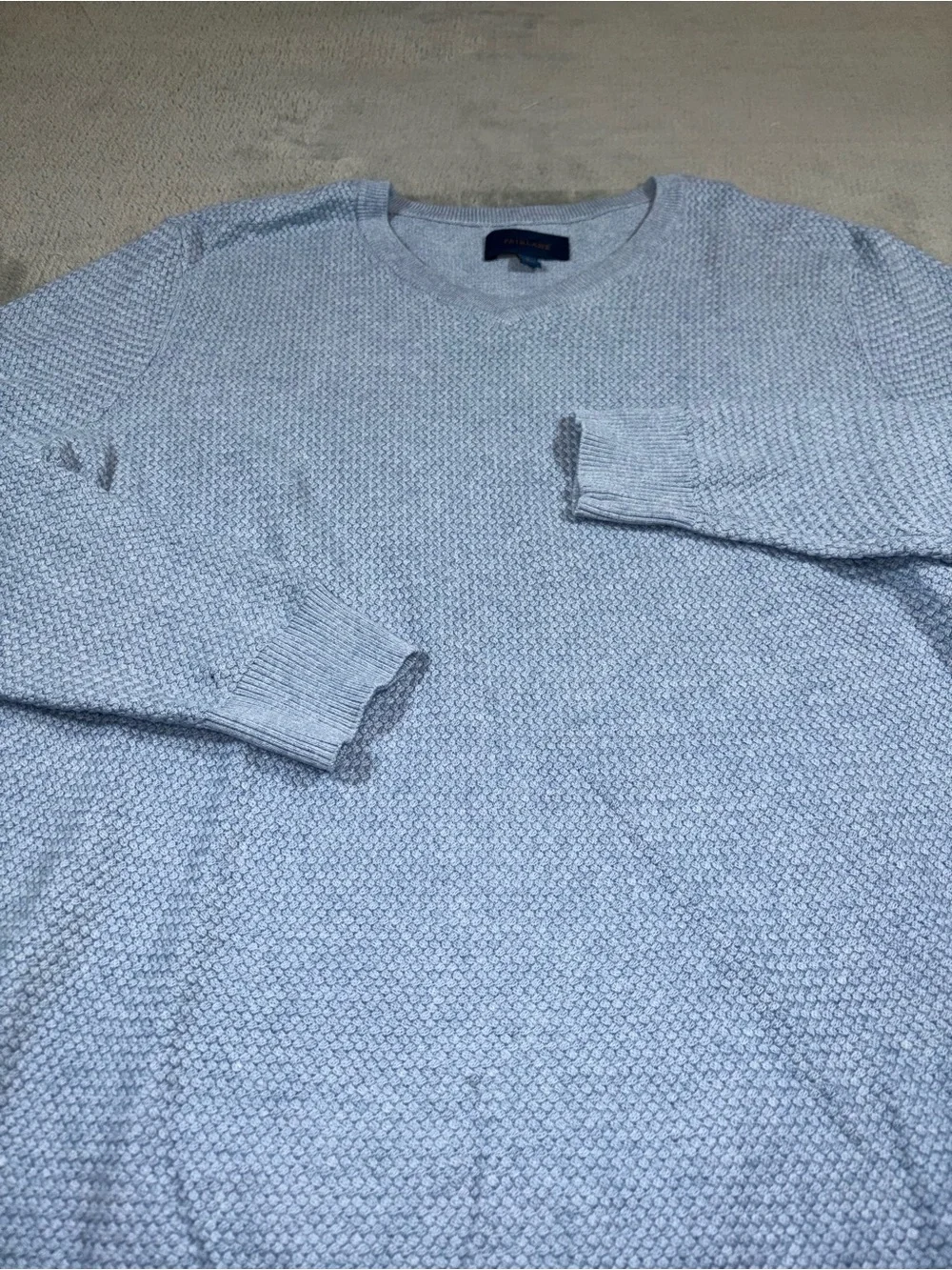 Men's Light Blue V-Neck Sweater Cotton Cashmere Blend